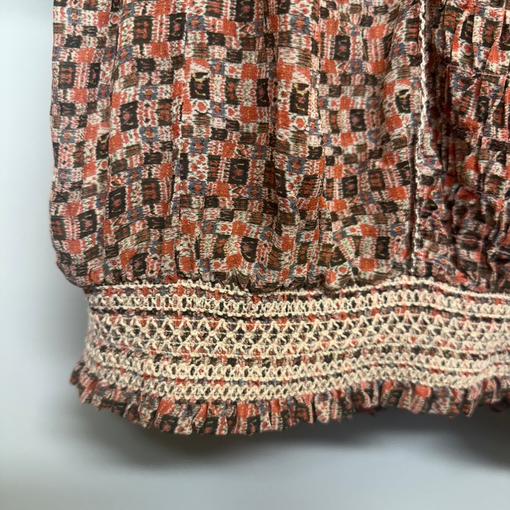 Isabel Marant Etoile 100% Silk Smocked Boho Peasant Geometric Tunic Top SIZE 12 - Picture 3 of 8